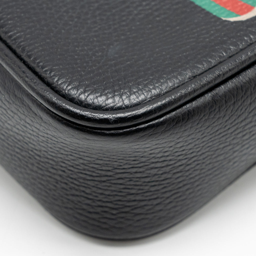 GUCCI LOGO PRINTED MESSENGER CROSSBODY BAG CALFSKIN BLACK/MULTICOLOUR GHW