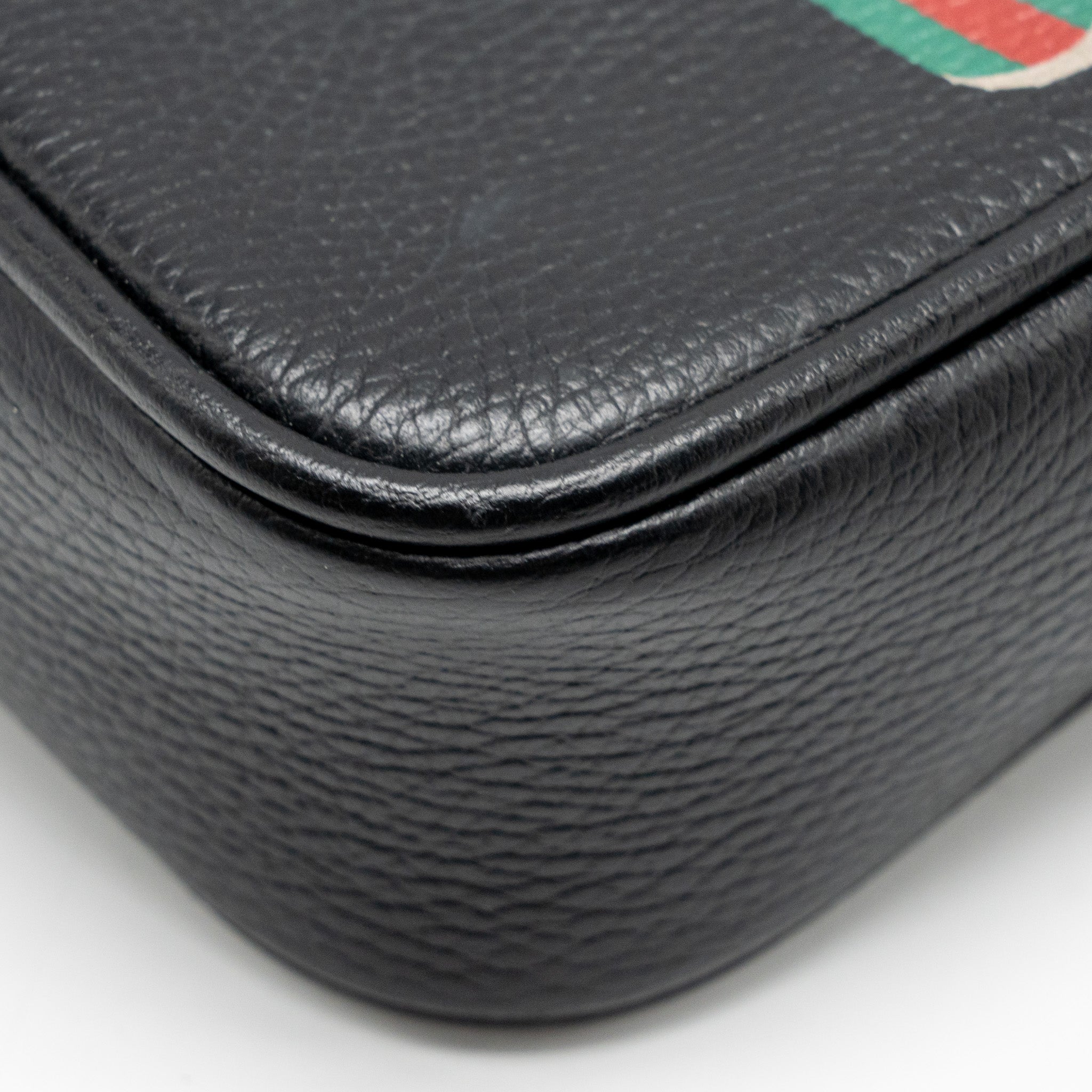 GUCCI LOGO PRINTED MESSENGER CROSSBODY BAG CALFSKIN BLACK/MULTICOLOUR GHW