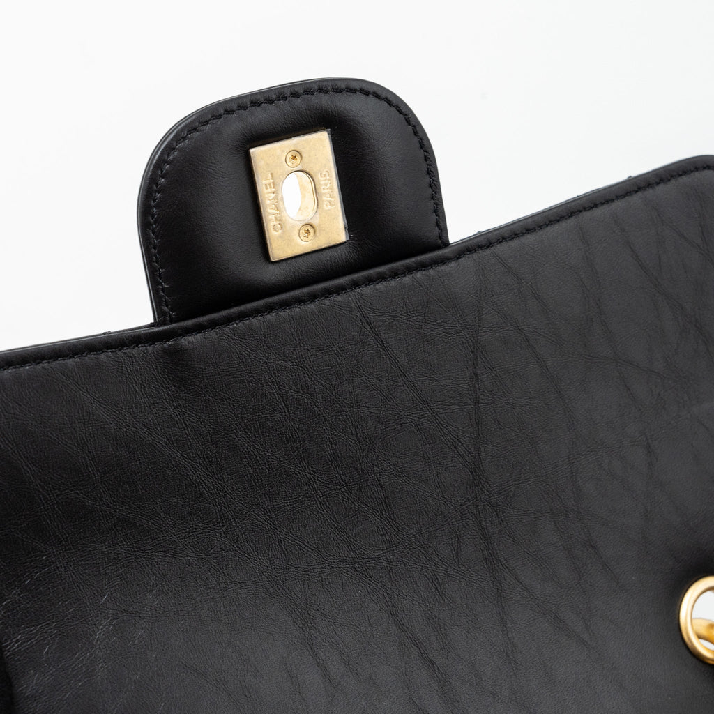 CHANEL 23S FLAP BACKPACK CALFSKIN BLACK BRUSHED GHW (MICROCHIP)