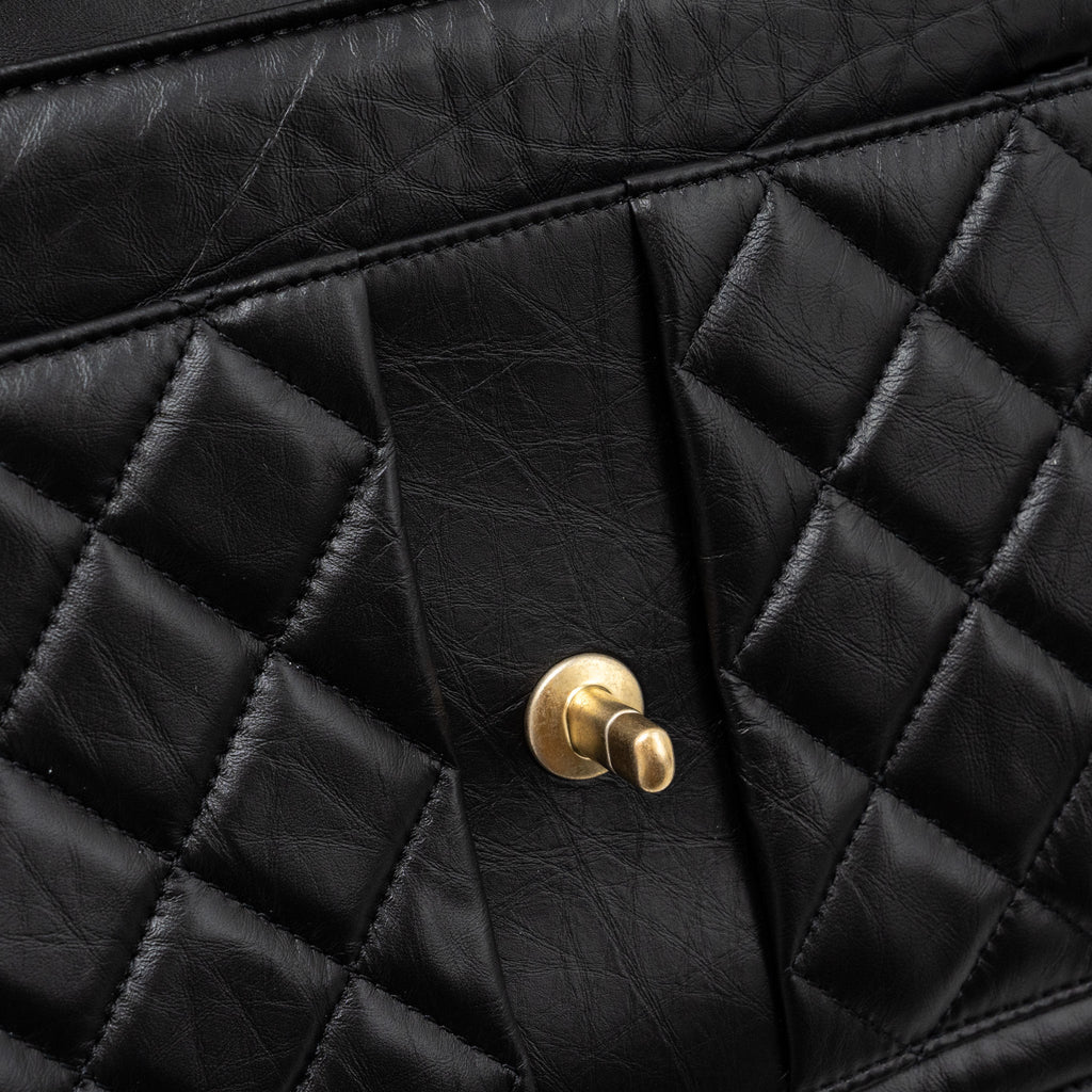 CHANEL 23S FLAP BACKPACK CALFSKIN BLACK BRUSHED GHW (MICROCHIP)