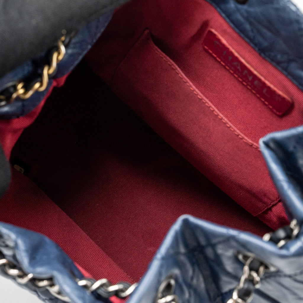 CHANEL SMALL GABRIELLE BACKPACK AGED CALFSKIN NAVY BLUE/ BLACK RUTHENIUM HARDWARE