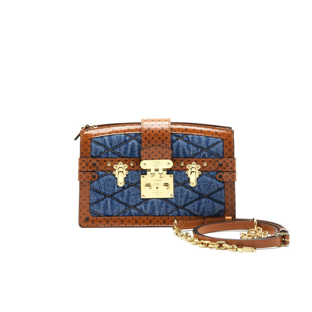 LOUIS VUITTON TRUNK CLUTCH MALLETAGE DENIM WITH MONOGRAM LEATHER