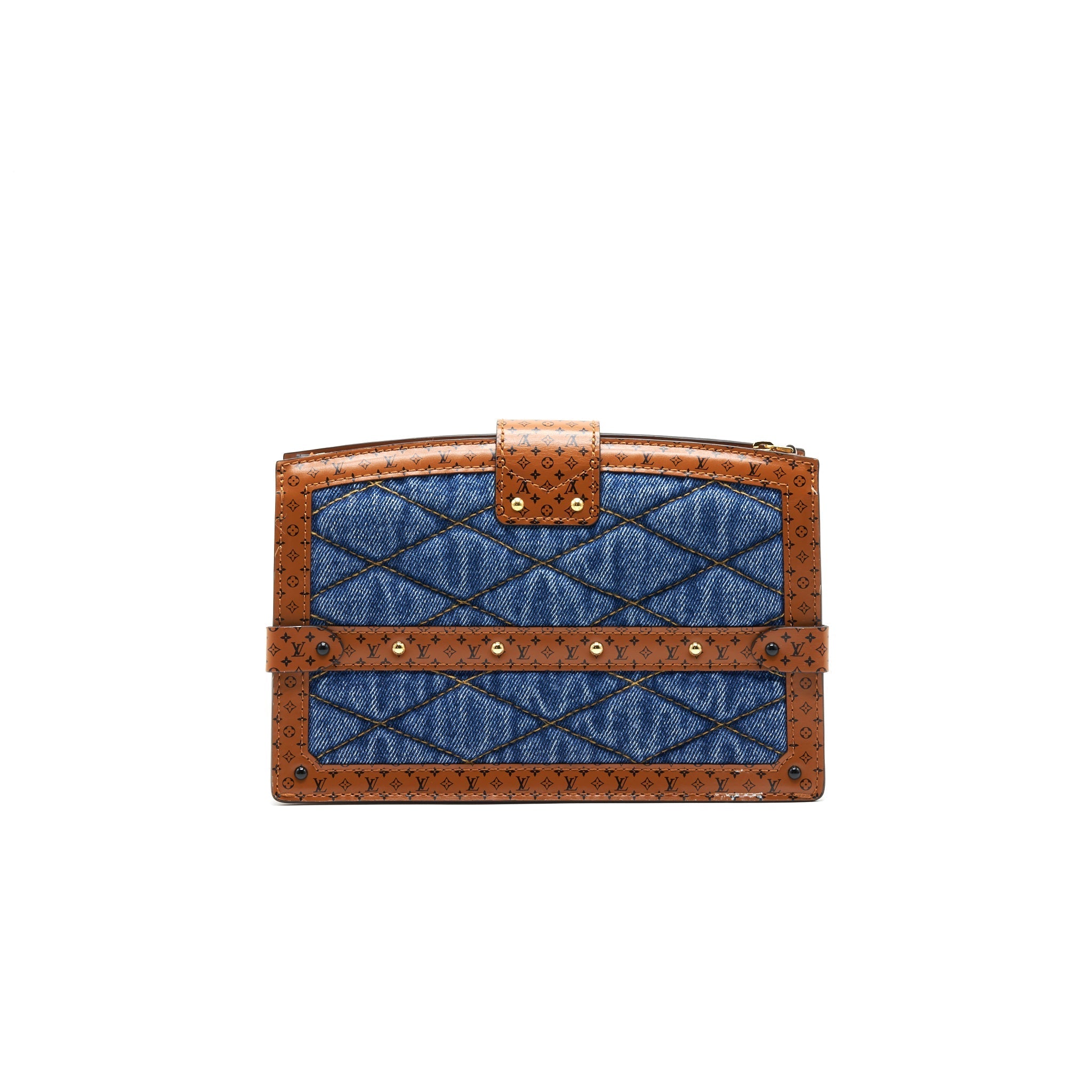 LOUIS VUITTON TRUNK CLUTCH MALLETAGE DENIM WITH MONOGRAM LEATHER