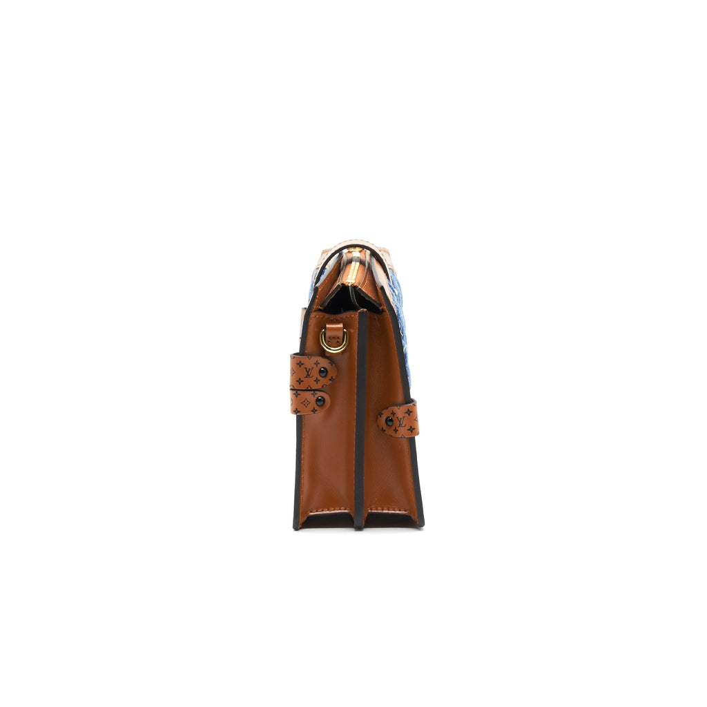 LOUIS VUITTON TRUNK CLUTCH MALLETAGE DENIM WITH MONOGRAM LEATHER