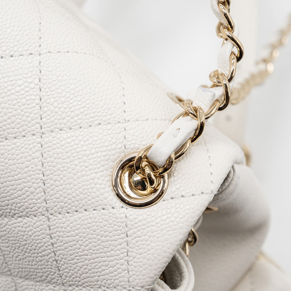 CHANEL 23K TRIPLE POCKET MINI BACKPACK CAVIAR WHITE LGHW(MICROCHIP)