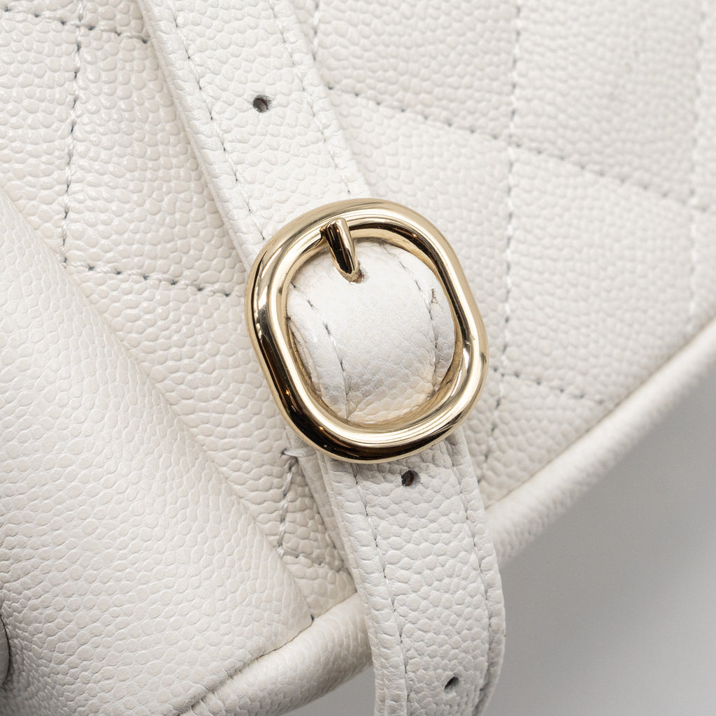CHANEL 23K TRIPLE POCKET MINI BACKPACK CAVIAR WHITE LGHW(MICROCHIP)