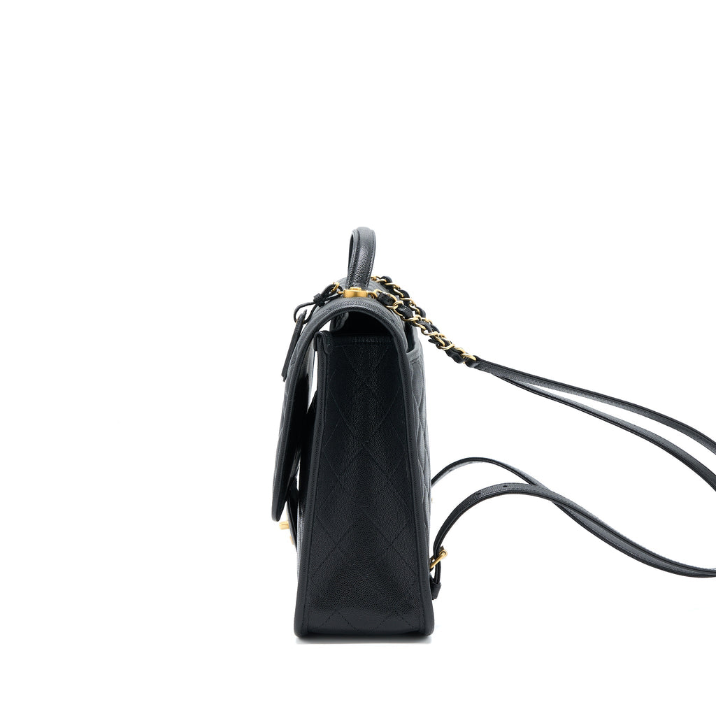 CHANEL 22K LARGE BACKPACK CAVIAR BLACK BRUSHED GHW (MICROCHIP) – Levira