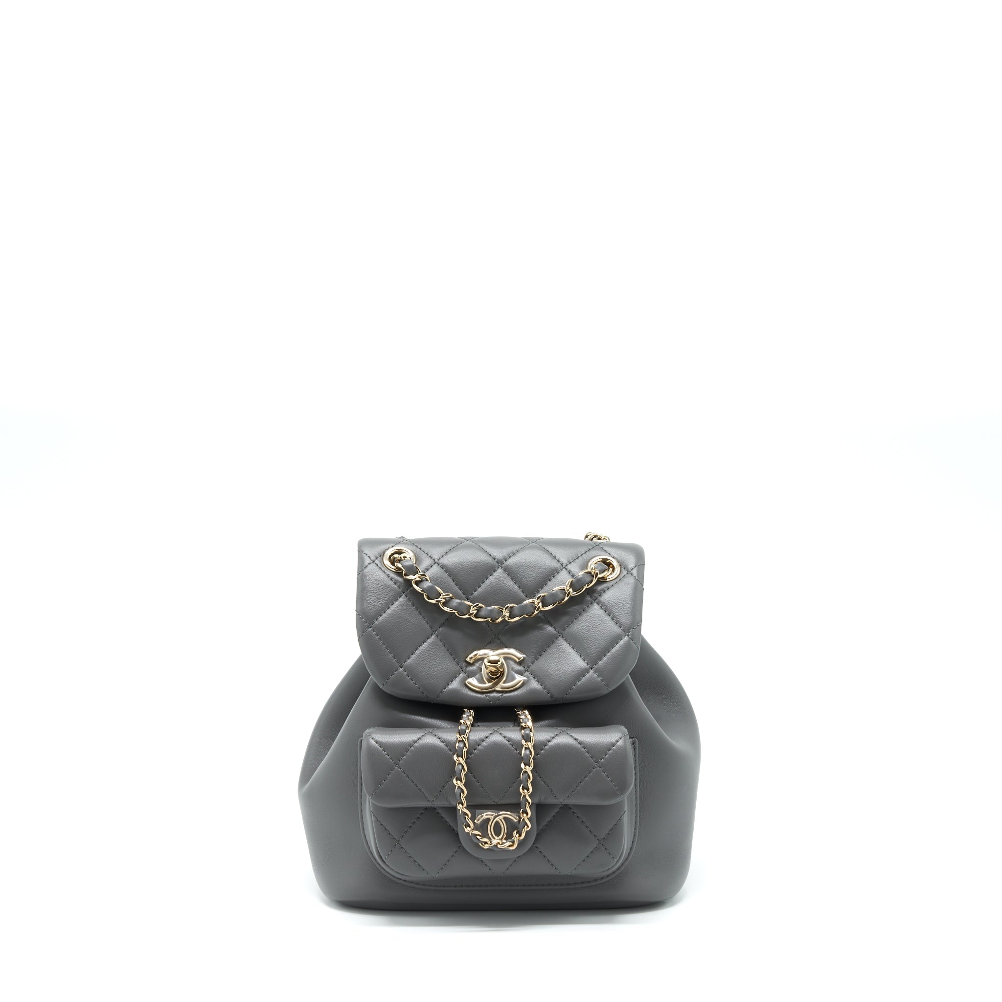 CHANEL MINI DUMA BACKPACK LAMBSKIN GREY LGHW (MICROCHIP)