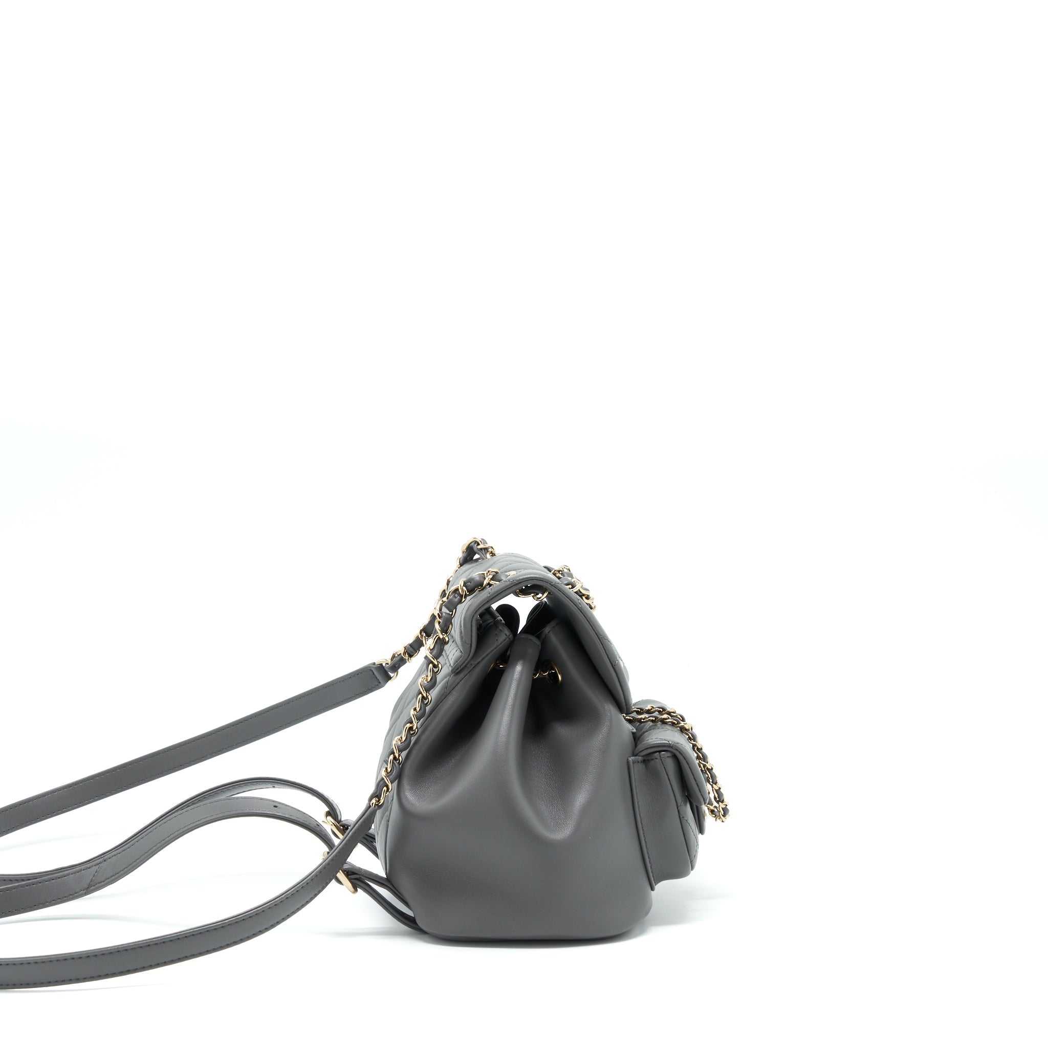 CHANEL MINI DUMA BACKPACK LAMBSKIN GREY LGHW (MICROCHIP)