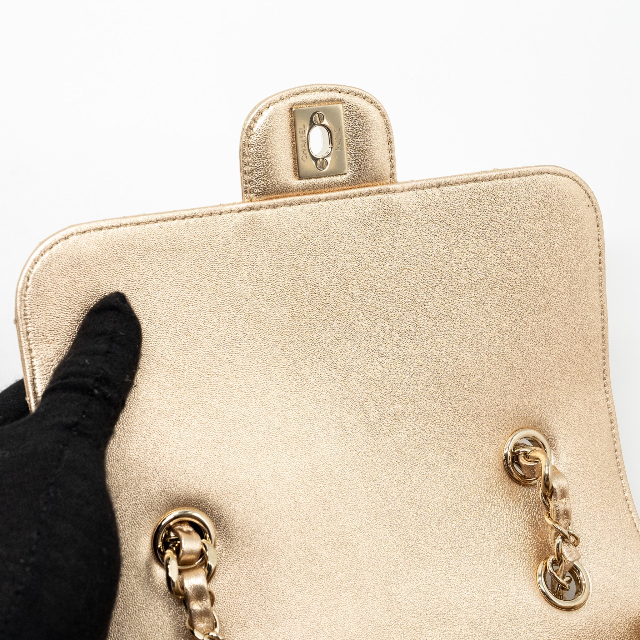 CHANEL 24C BACKPACK WITH STAR PATENT GOLD LGHW (MICROCHIP)