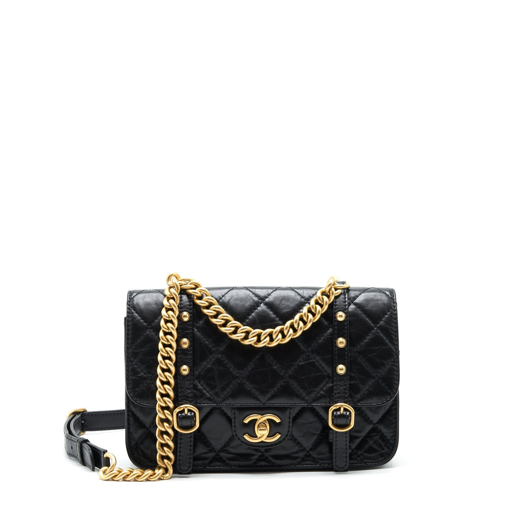 CHANEL 21B MESSENGER BAG CALFSKIN BLACK GHW