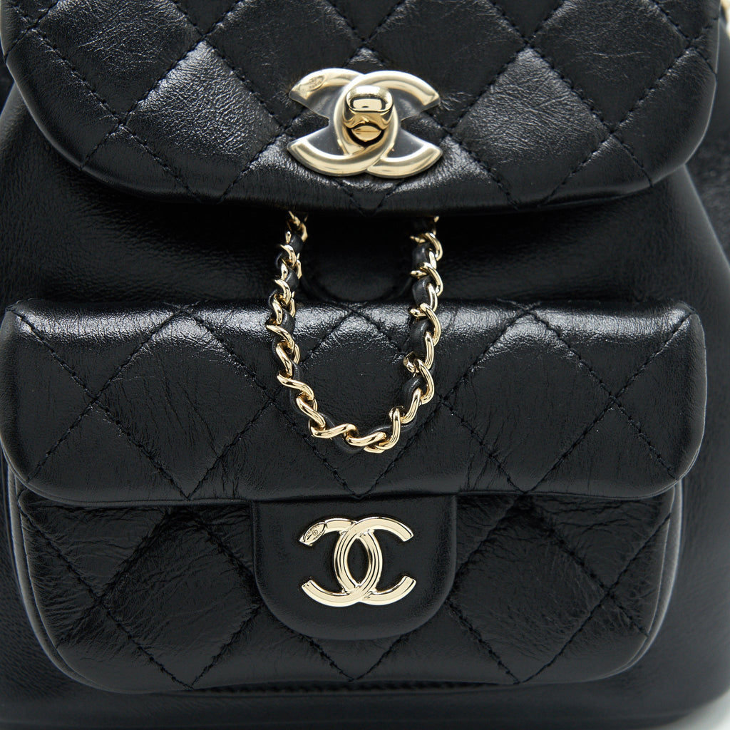CHANEL 22C MINI DUMA BACKPACK CALFSKIN BLACK LGHW(MICROCHIP)