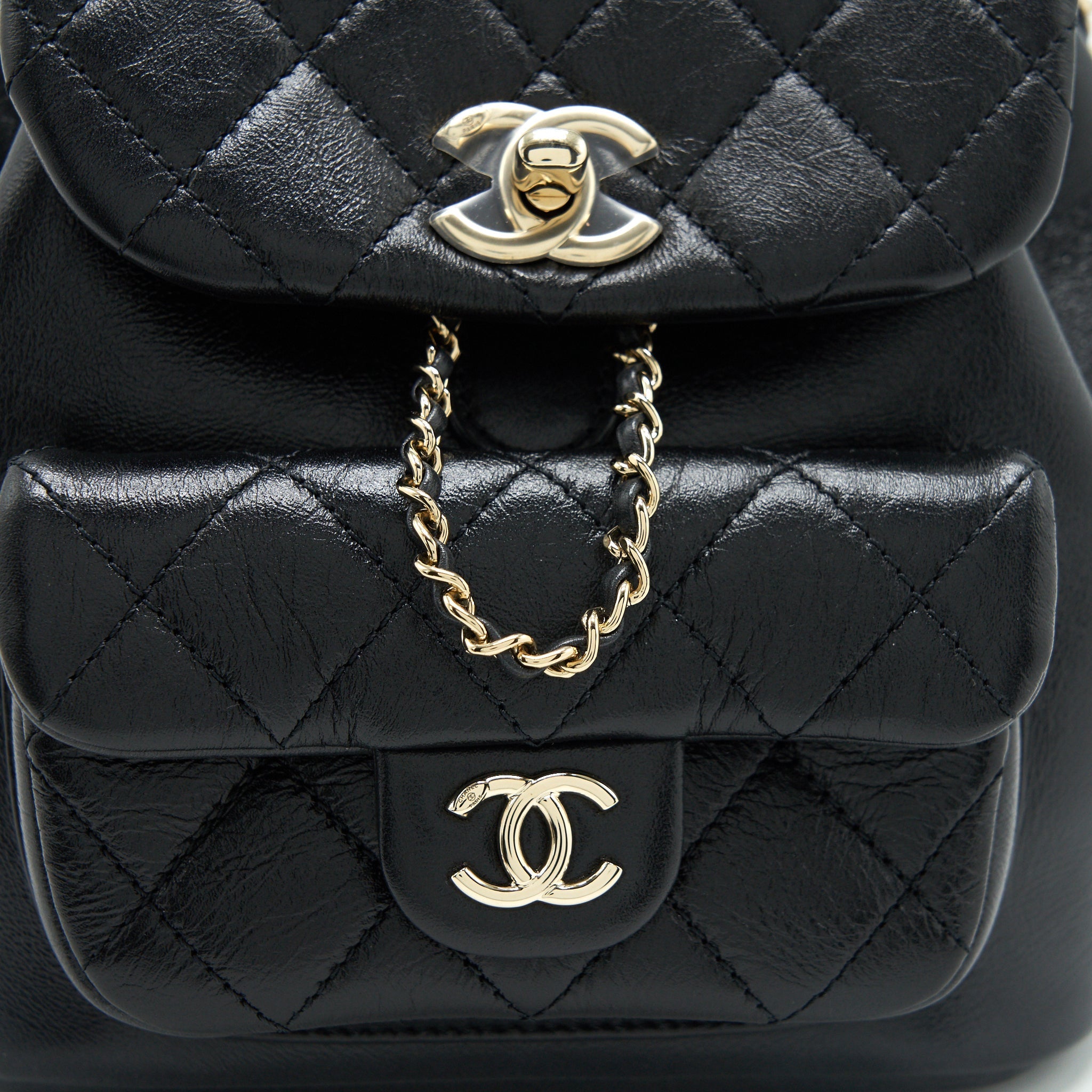 CHANEL 22C MINI DUMA BACKPACK CALFSKIN BLACK LGHW(MICROCHIP)