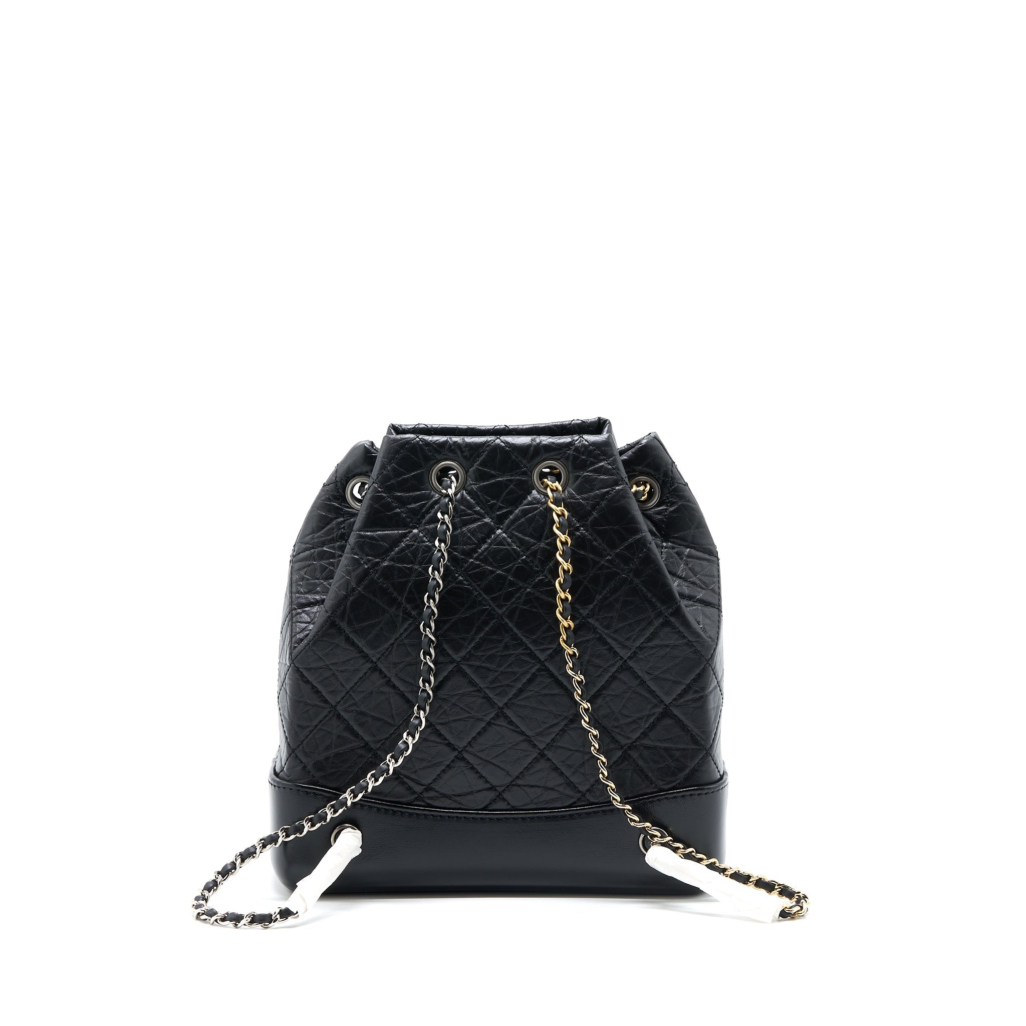 CHANEL SMALL GABRIELLE BACKPACK AGED CALFSKIN BLACK MULTICOLOUR HARDWARE (MICROCHIP)
