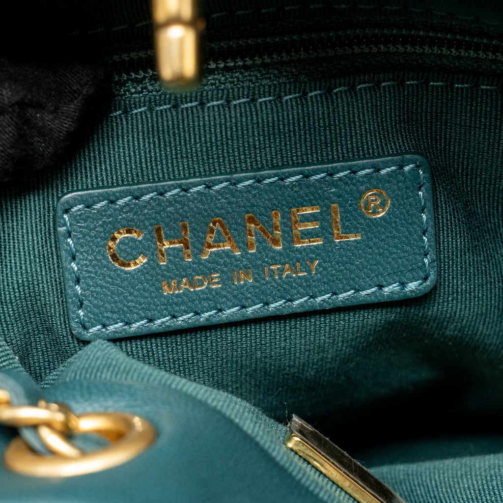 CHANEL BUCKET BACKPACK WITH CASE TWEED/LAMBSKIN DARK GREEN/MULTICOLOUR GHW (MICROCHIP)