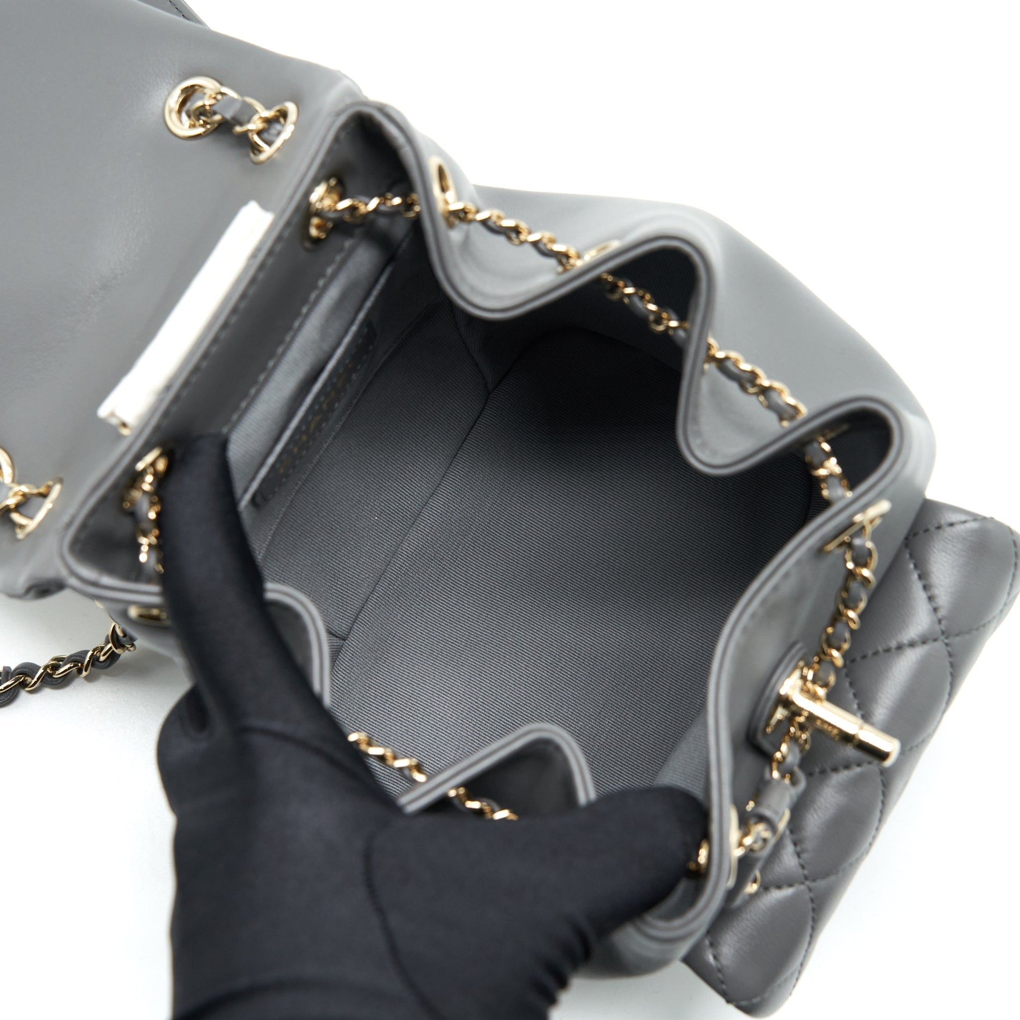 CHANEL MINI DUMA BACKPACK LAMBSKIN GREY LGHW (MICROCHIP)