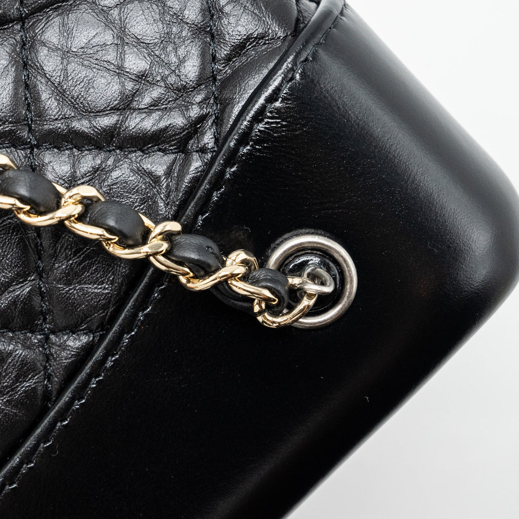 CHANEL SMALL GABRIELLE BACKPACK AGED CALFSKIN BLACK RUTHENIUM HARDWARE (MICROCHIP)
