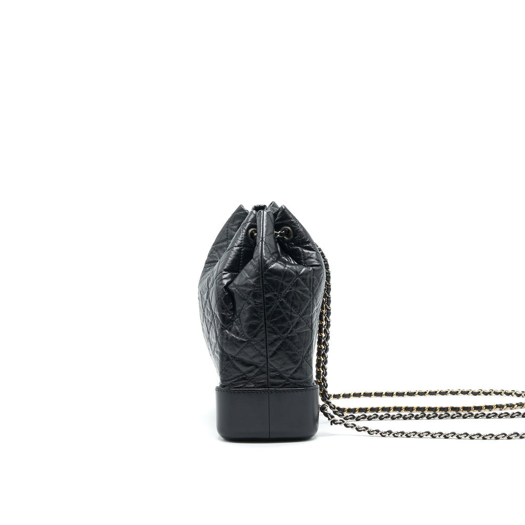 CHANEL GABRIELLE BACKPACK AGED CALFSKIN/ SMOOTH CALFSKIN BLACK RUTHENIUM HARDWARE