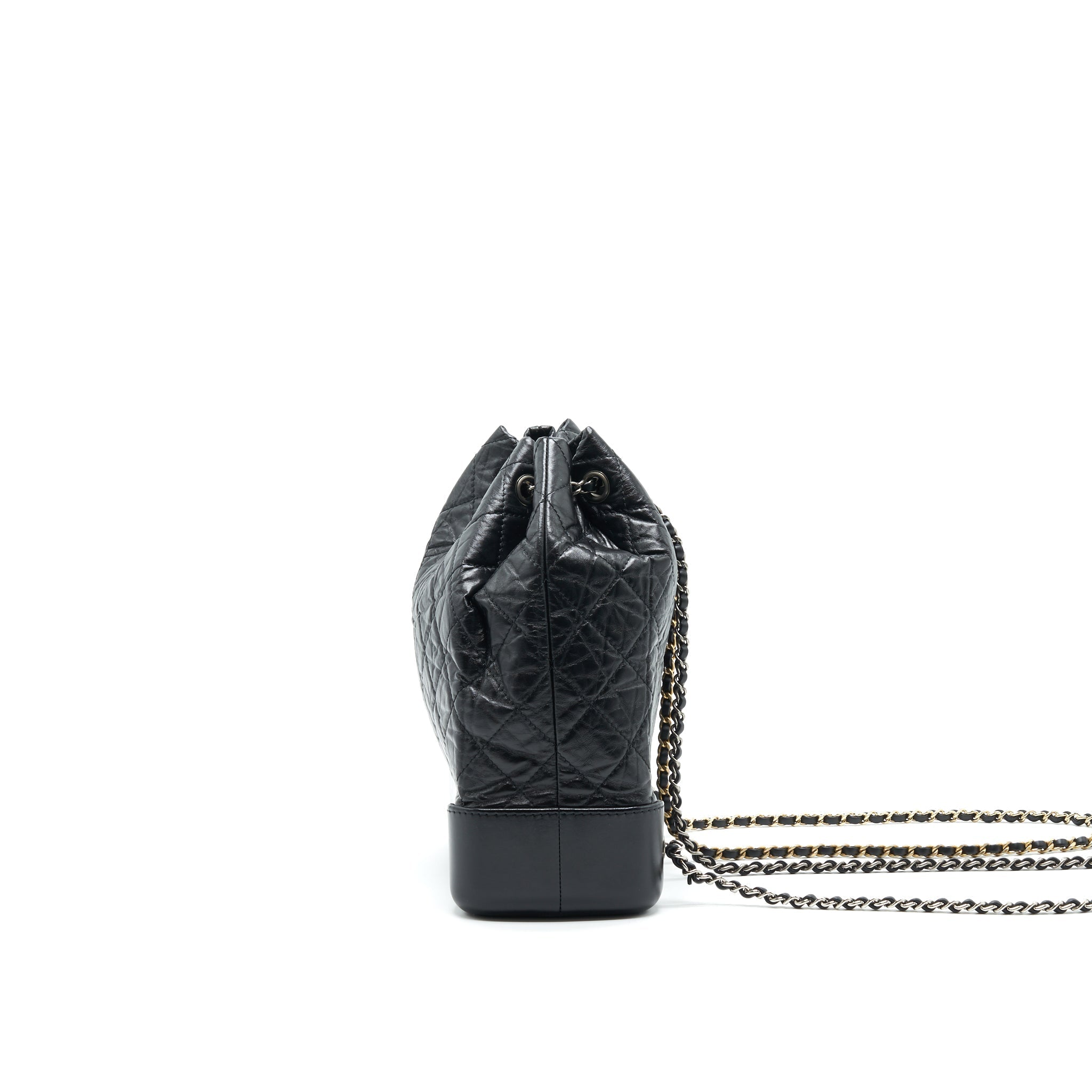 CHANEL GABRIELLE BACKPACK AGED CALFSKIN/ SMOOTH CALFSKIN BLACK RUTHENIUM HARDWARE
