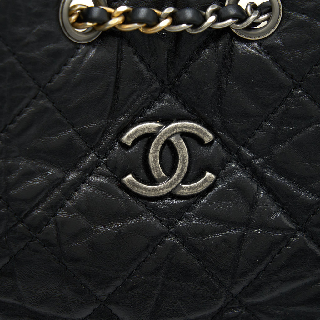 CHANEL GABRIELLE BACKPACK AGED CALFSKIN/ SMOOTH CALFSKIN BLACK RUTHENIUM HARDWARE