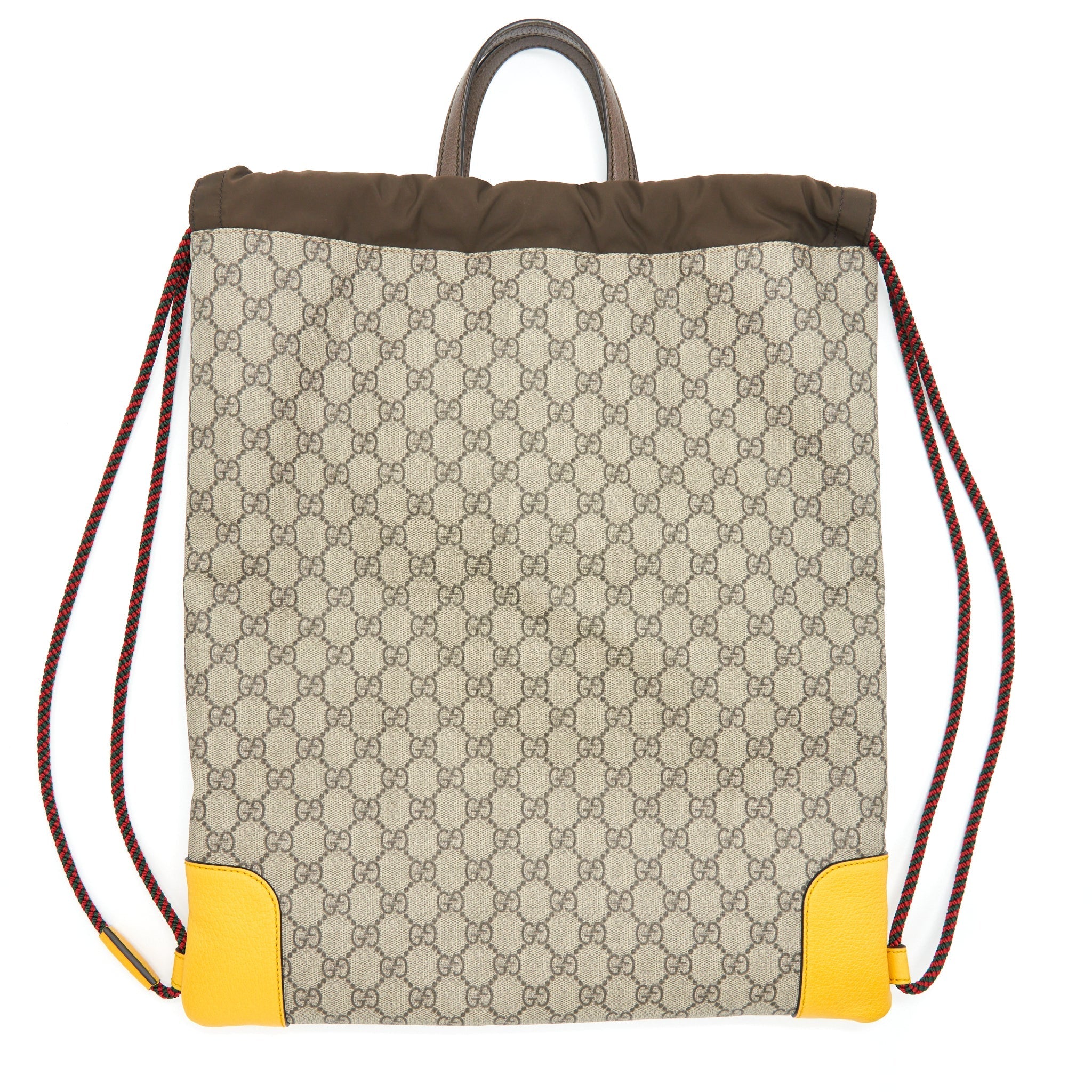 GUCCI DRAWSTRING BACKPACK GG SUPREME BEIGE/YELLOW GHW