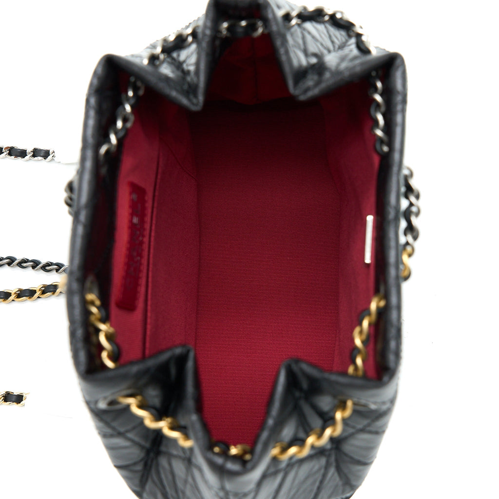 CHANEL SMALL GABRIELLE BACKPACK AGED CALFSKIN BLACK MULTICOLOUR HARDWARE (MICROCHIP)