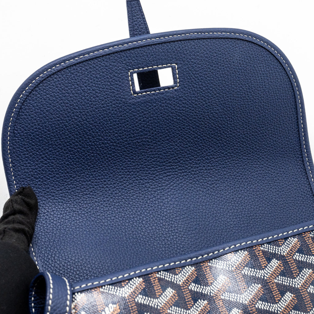 GOYARD BELVEDERE PM MESSENGER BAG GOYARDINE CANVAS/CALFSKIN NAVY SHW
