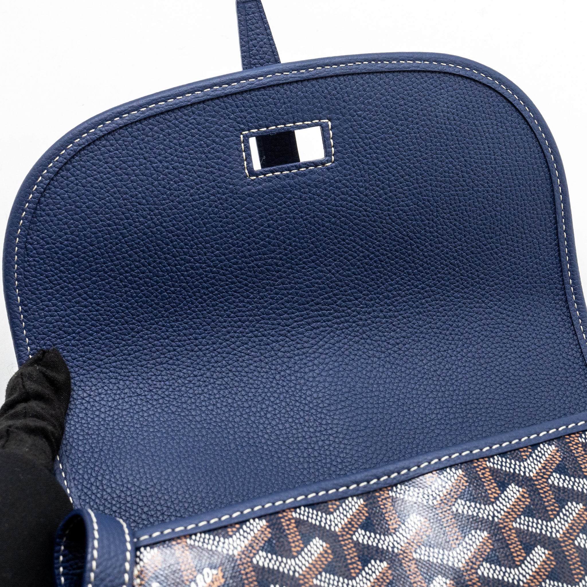 GOYARD BELVEDERE PM MESSENGER BAG GOYARDINE CANVAS/CALFSKIN NAVY SHW