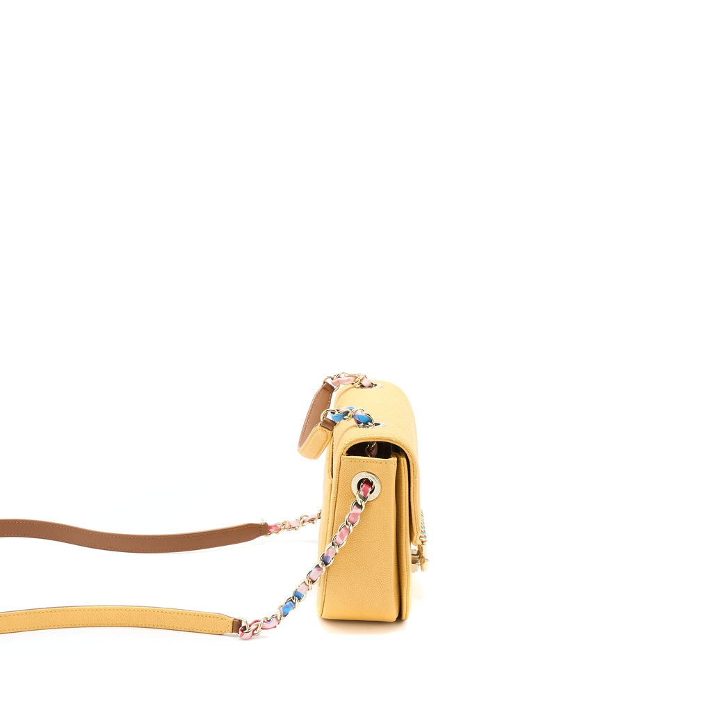CHANEL GIANT CC LOGO MESSENGER FLAP BAG CAVIAR YELLOW LGHW