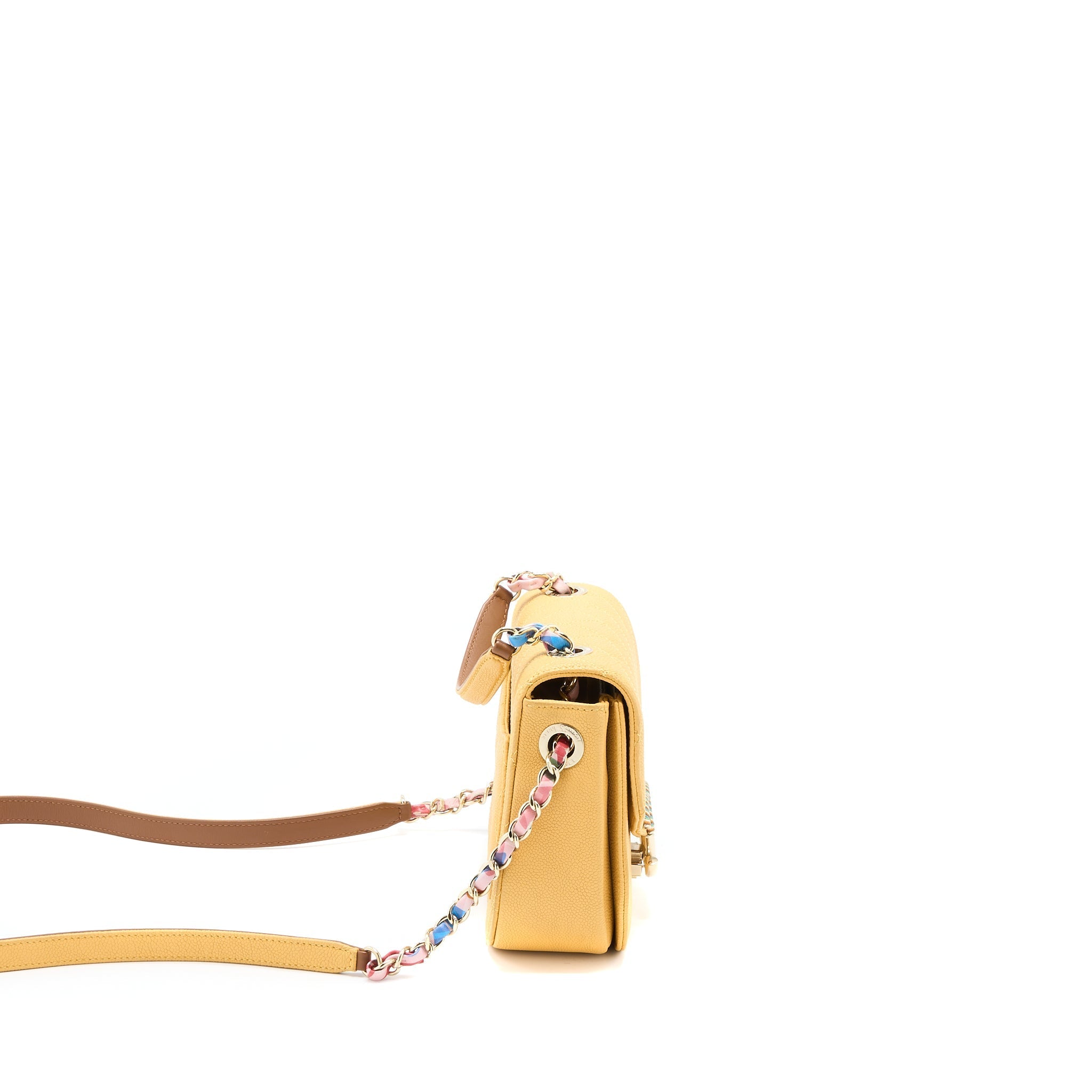 CHANEL GIANT CC LOGO MESSENGER FLAP BAG CAVIAR YELLOW LGHW