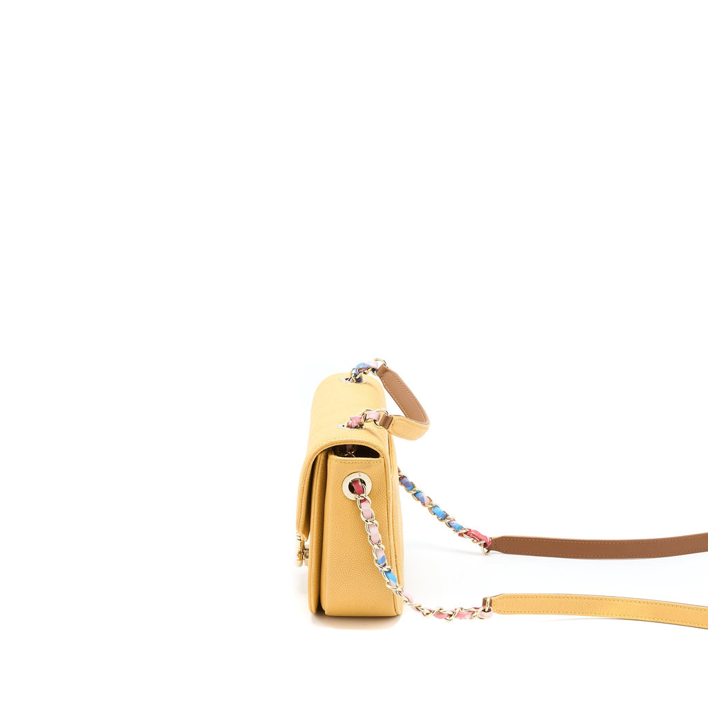 CHANEL GIANT CC LOGO MESSENGER FLAP BAG CAVIAR YELLOW LGHW