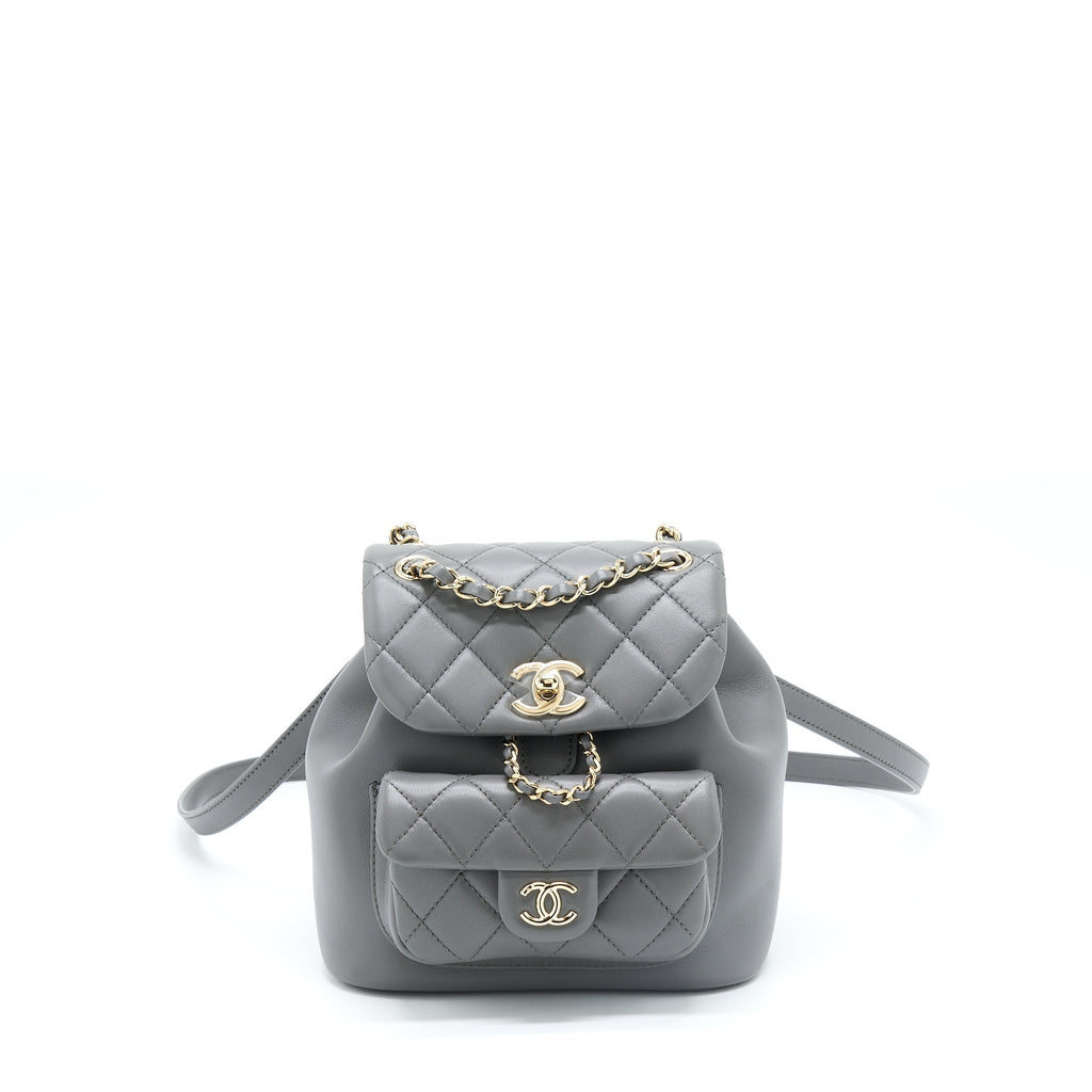 CHANEL 22A DUMA BACKPACK LAMBSKIN DARK GREY LGHW (MICROCHIP)