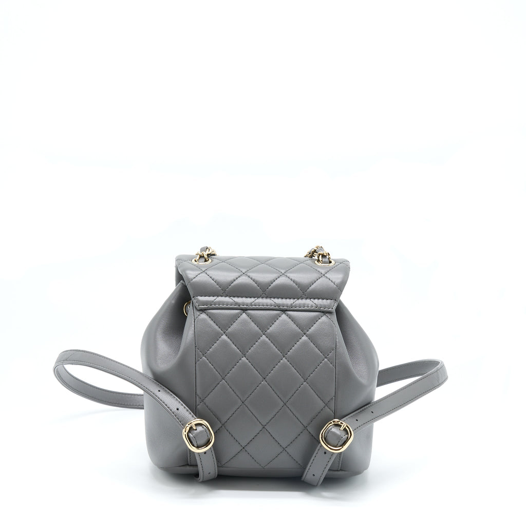 CHANEL 22A DUMA BACKPACK LAMBSKIN DARK GREY LGHW (MICROCHIP)