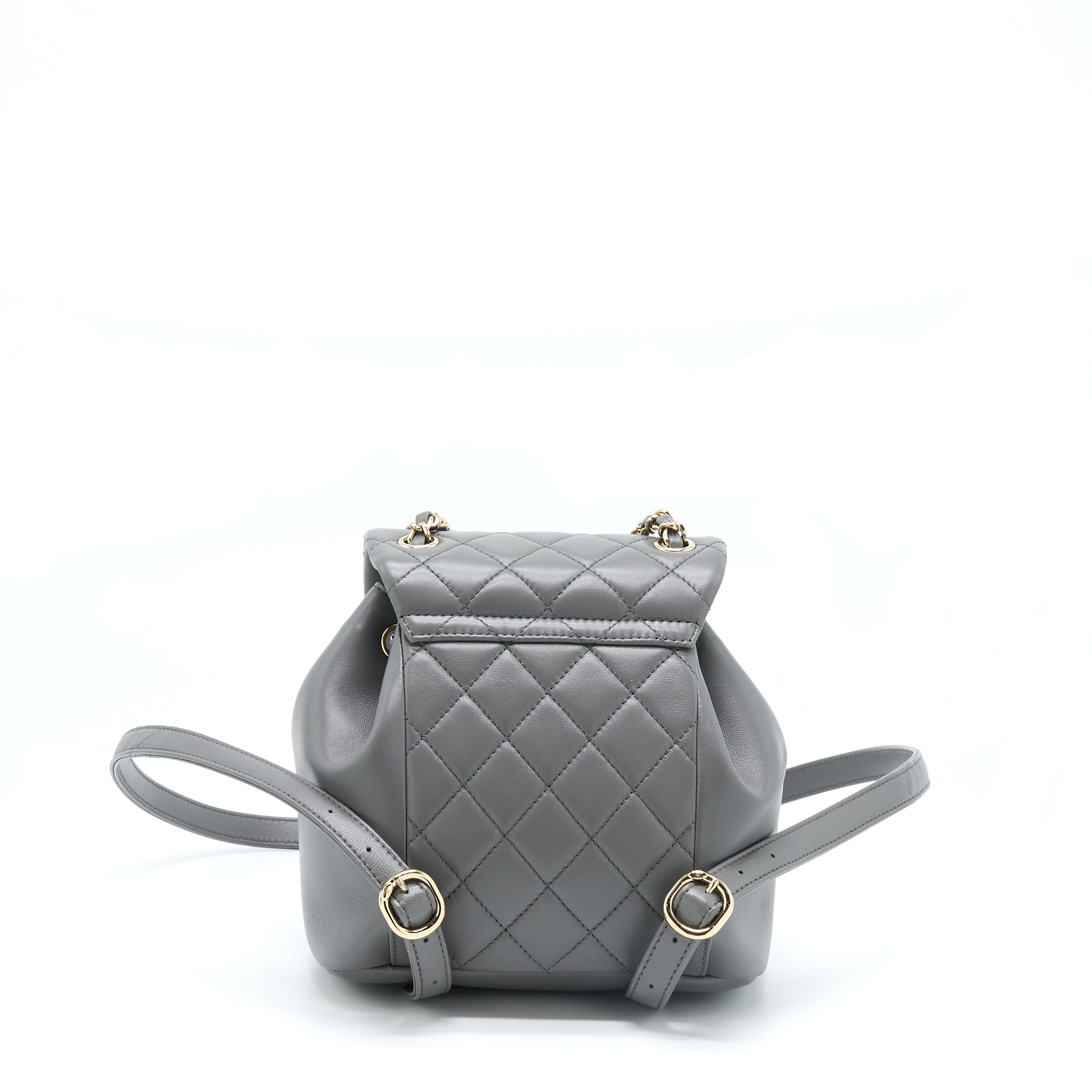 CHANEL 22A DUMA BACKPACK LAMBSKIN DARK GREY LGHW (MICROCHIP)