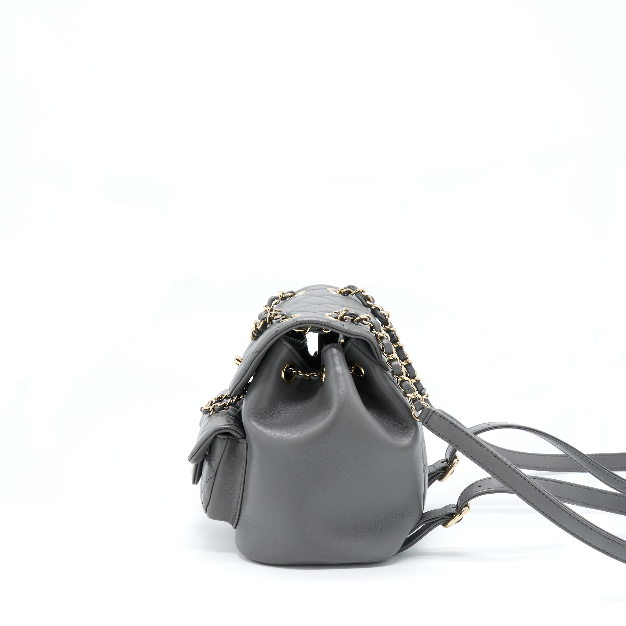 CHANEL 22A DUMA BACKPACK LAMBSKIN DARK GREY LGHW (MICROCHIP)