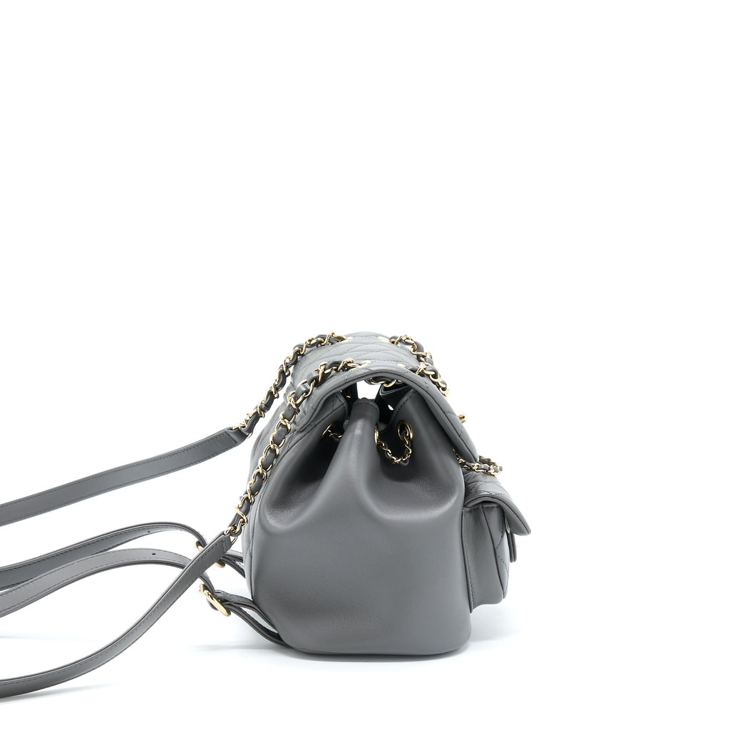 CHANEL 22A DUMA BACKPACK LAMBSKIN DARK GREY LGHW (MICROCHIP)