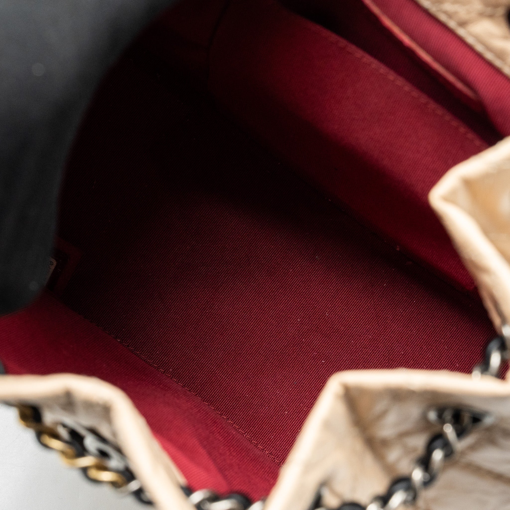 CHANEL SMALL GABRIELLE BACKPACK AGED CALFSKIN BEIGE/BLACK MULTICOLOUR HARDWARE