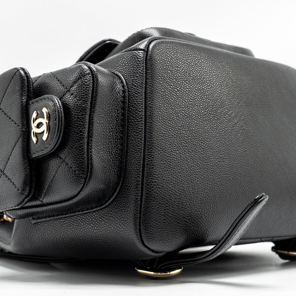 CHANEL TRIPLE POCKET BACKPACK CAVIAR BLACK LGHW (MICROCHIP)