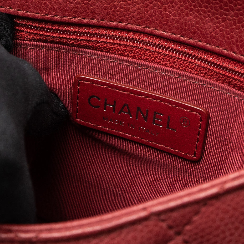 CHANEL ROUND CROSSBODY MESSENGER BAG CAVIAR RED BRUSHED GOLD/RUTHENIUM SILVER HARDWARE