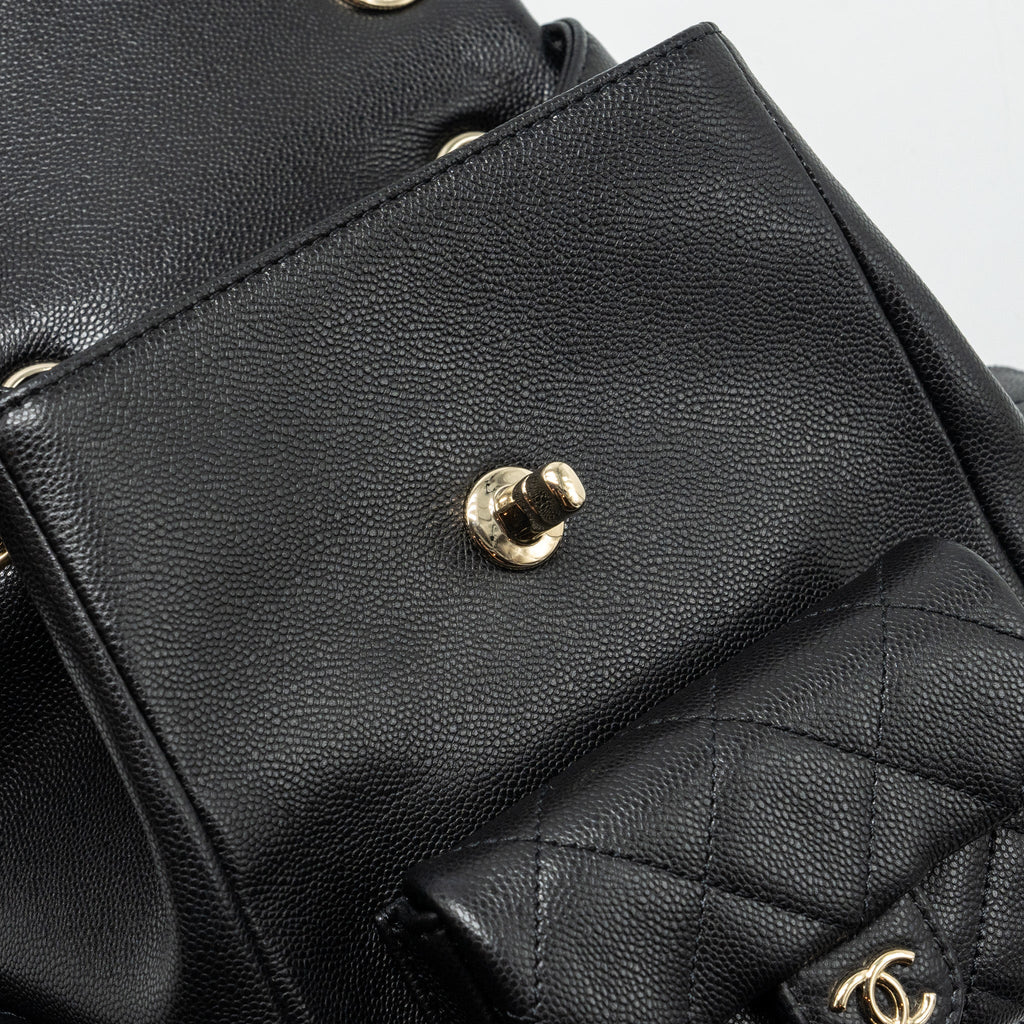 CHANEL TRIPLE POCKET BACKPACK CAVIAR BLACK LGHW (MICROCHIP)
