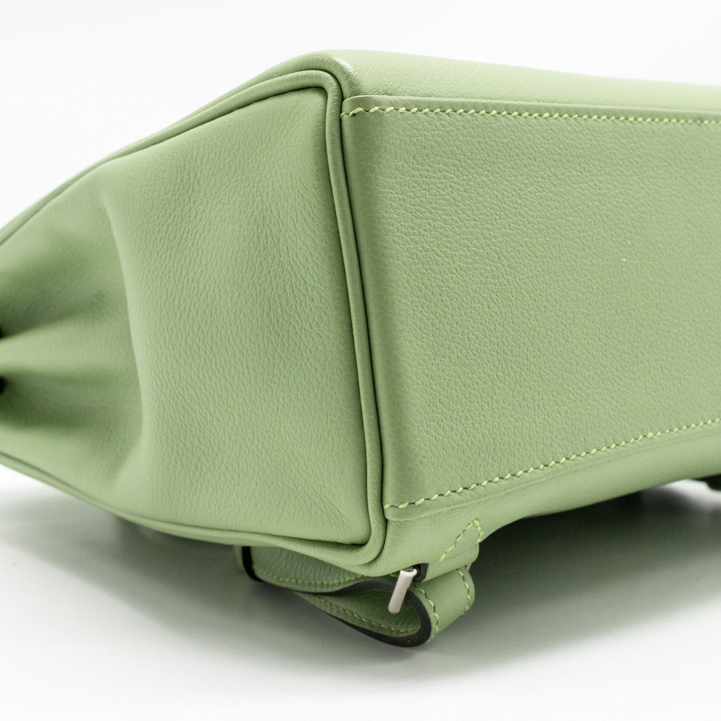 HERMES KELLY ADO BACKPACK EVERCOLOR VERT CRIQUET / GRIS PEARL SHW