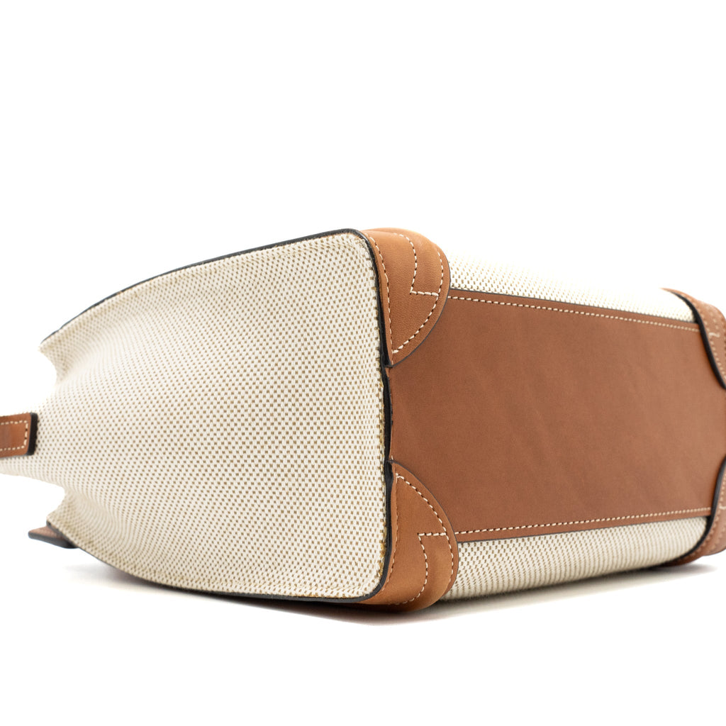 CELINE NANO LUGGAGE BAG CANVAS/LEATHER TAN/WHITE GHW