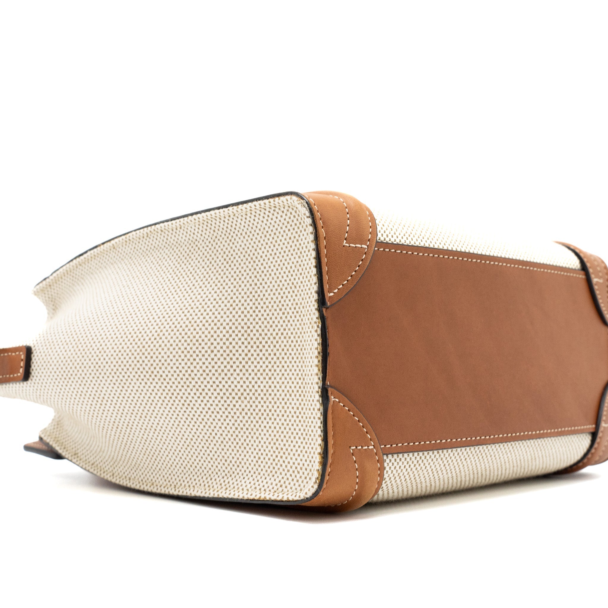 CELINE NANO LUGGAGE BAG CANVAS/LEATHER TAN/WHITE GHW
