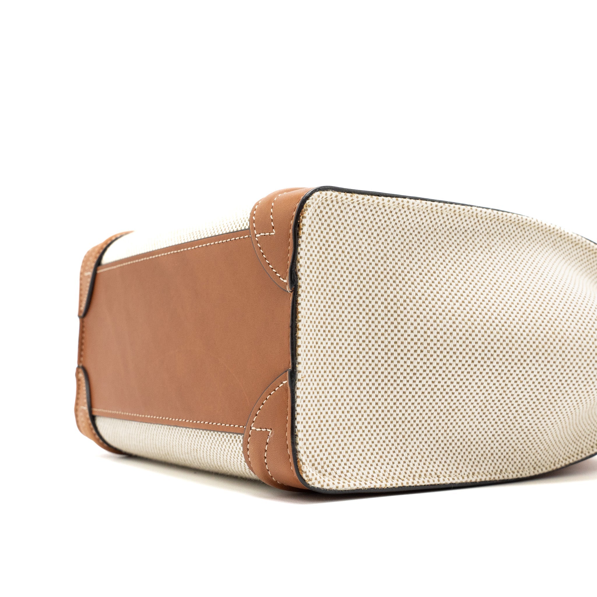 CELINE NANO LUGGAGE BAG CANVAS/LEATHER TAN/WHITE GHW
