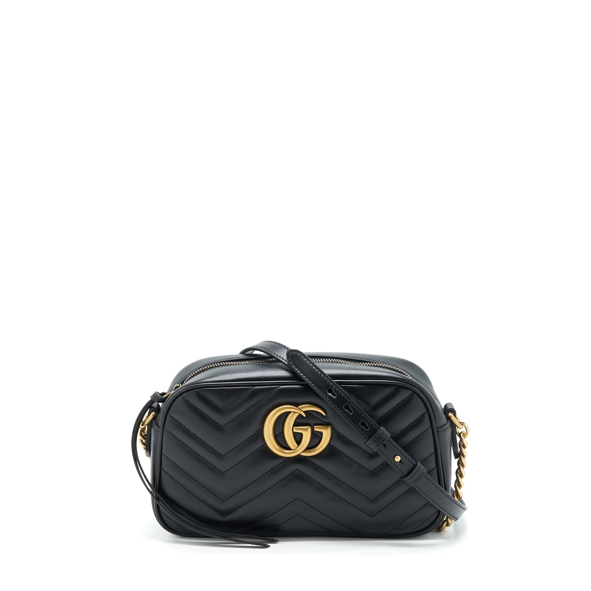 GUCCI GG MARMONT SMALL MATELASSE SHOULDER BAG CALFSKIN BLACK GHW