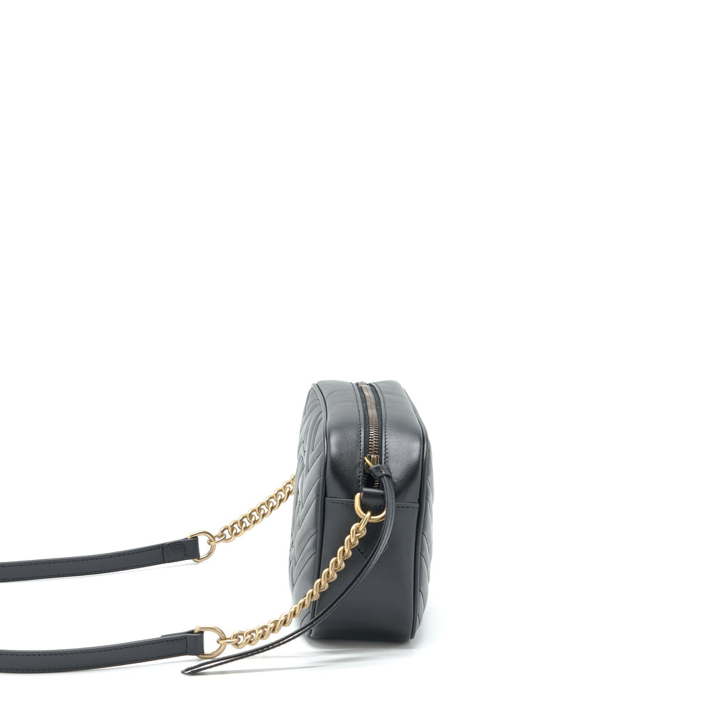 GUCCI GG MARMONT SMALL MATELASSE SHOULDER BAG CALFSKIN BLACK GHW