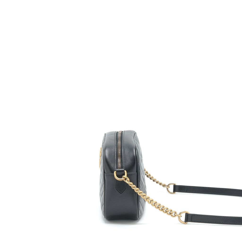 GUCCI GG MARMONT SMALL MATELASSE SHOULDER BAG CALFSKIN BLACK GHW