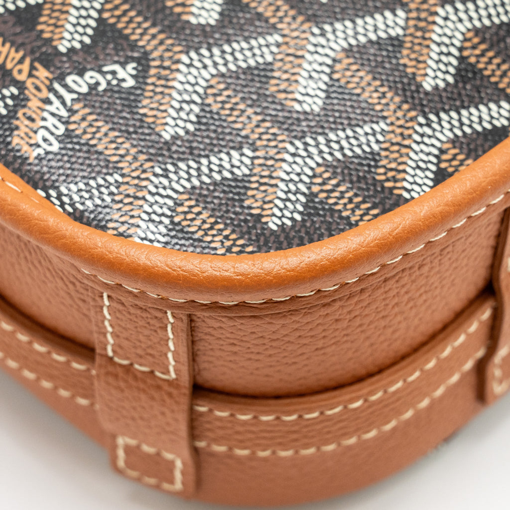 GOYARD BELVEDERE PM MESSENGER BAG GOYARDLINE CANVAS/CALFSKIN BLACK/TAN SHW