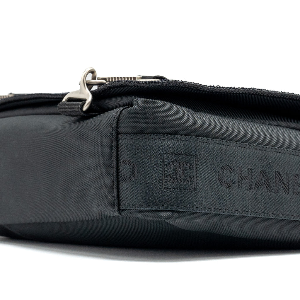CHANEL VINTAGE MESSENGER SHOULDER BAG FELT/CANVAS BLACK SHW