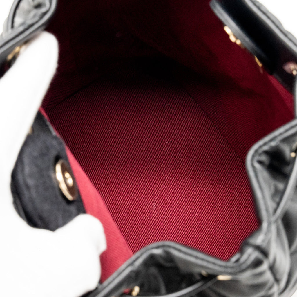 CHANEL DRAWSTRING TWO POCKETS BACKPACK CALFSKIN BLACK LGHW (MICROCHIP)